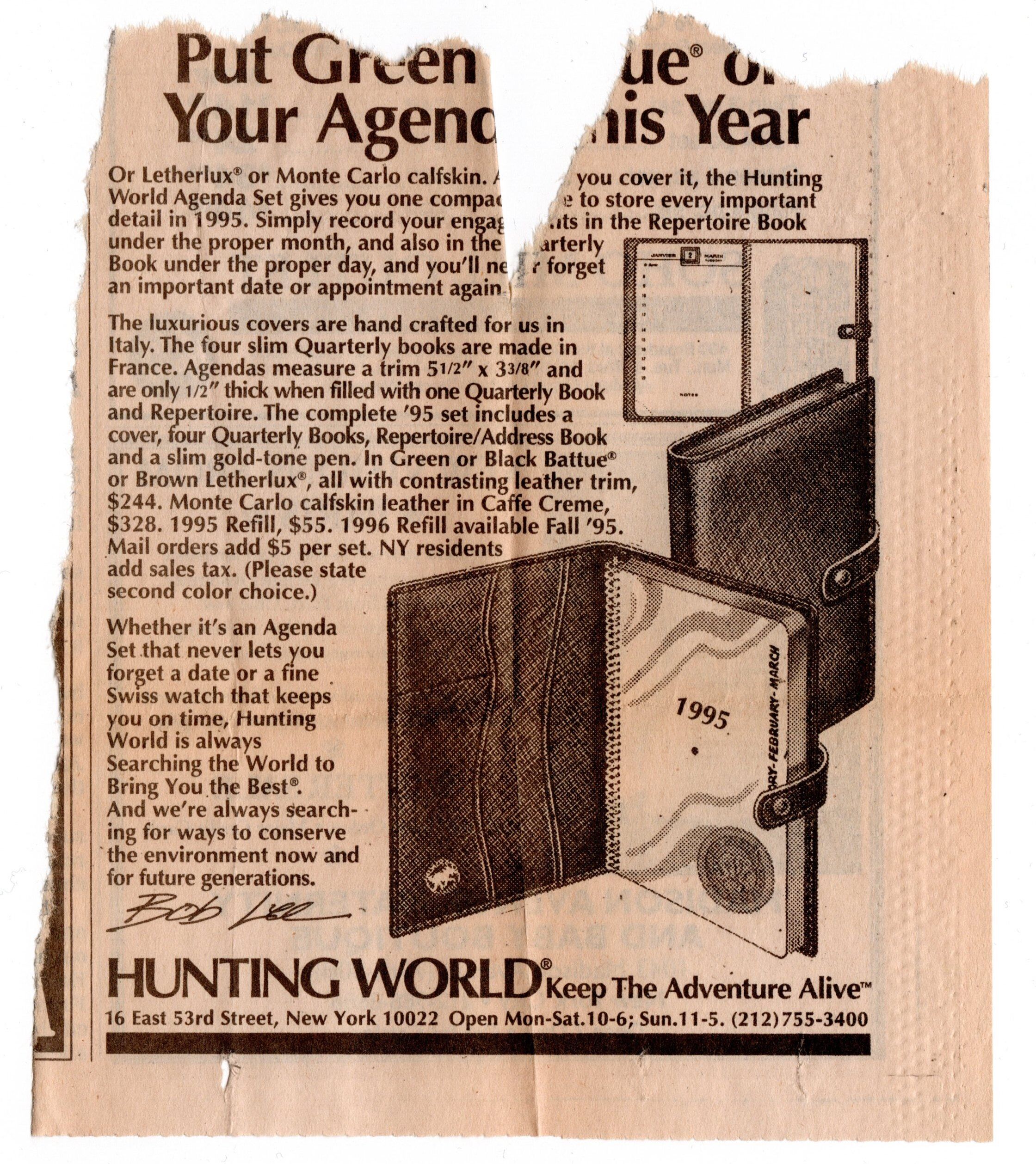 Hunting World New York Diary Advertisement Notebook Stories