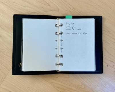 notes in pocket filofax notebook
