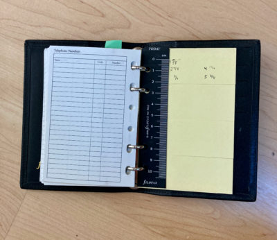 pocket filofax with sticky notes