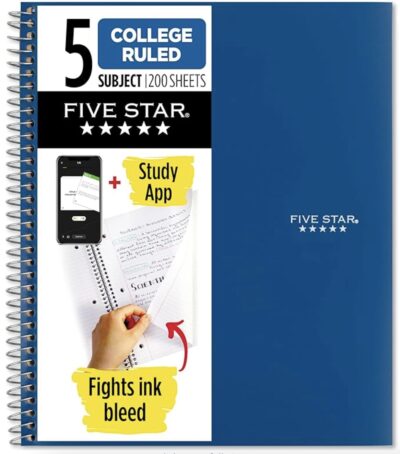 mead five star college ruled notebook 5 subject