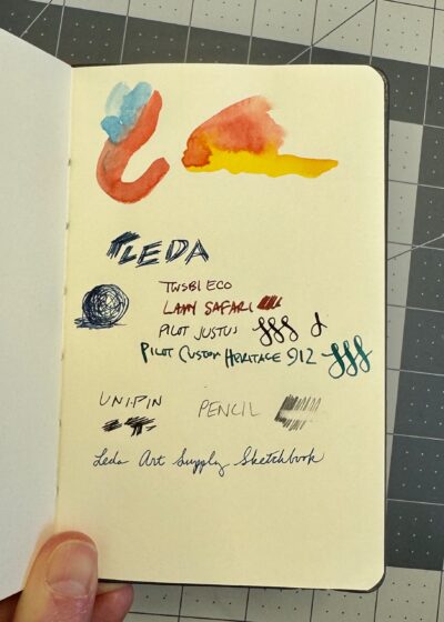 leda sketchbook paper test fountain pen and watercolor